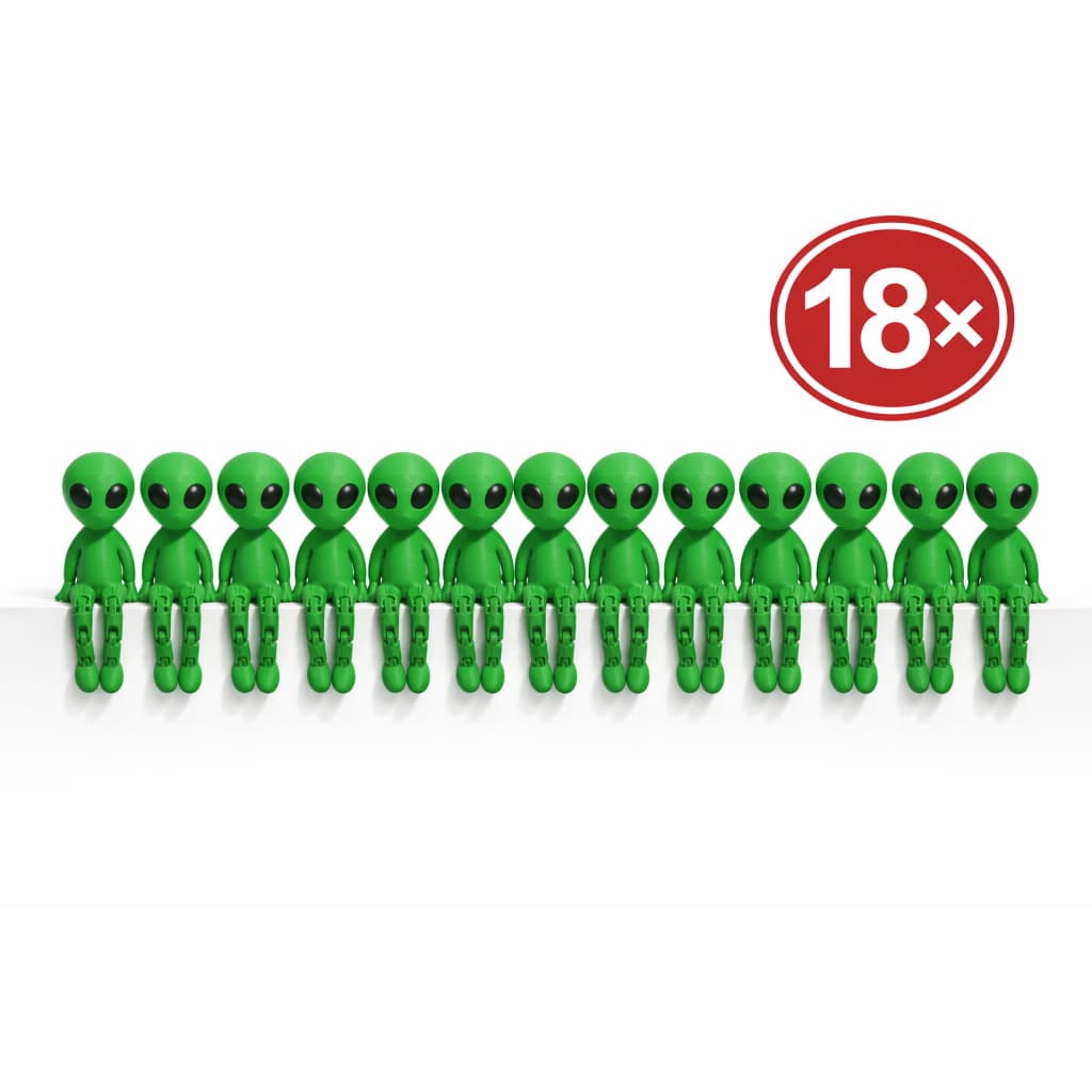KIT 18X Boneco Alien Sentado com Pernas  Articuladas  Decoração ET Alienígena Fofo verde Olhos Preto