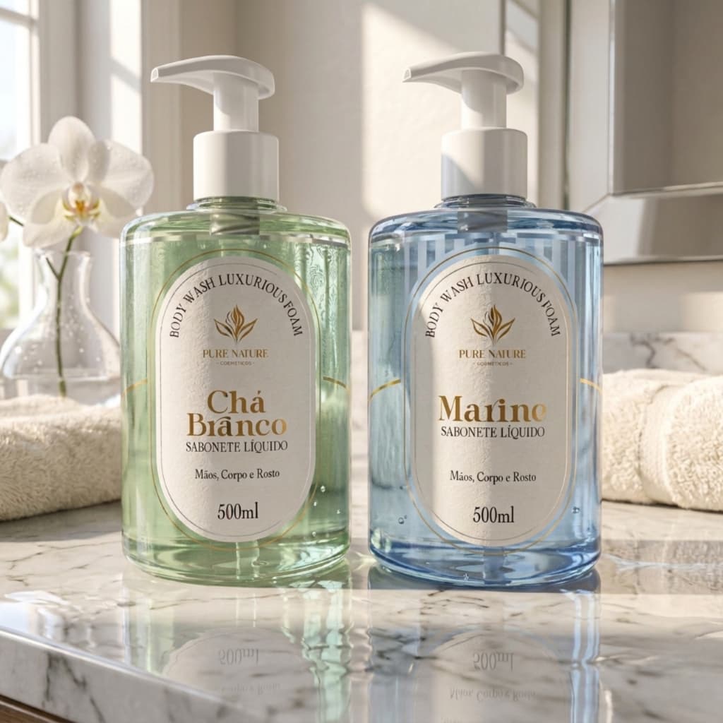 Sabonete Líquido Para Mãos 500ml Hidratante Fragrâncias Premium Marine e Chá Branco