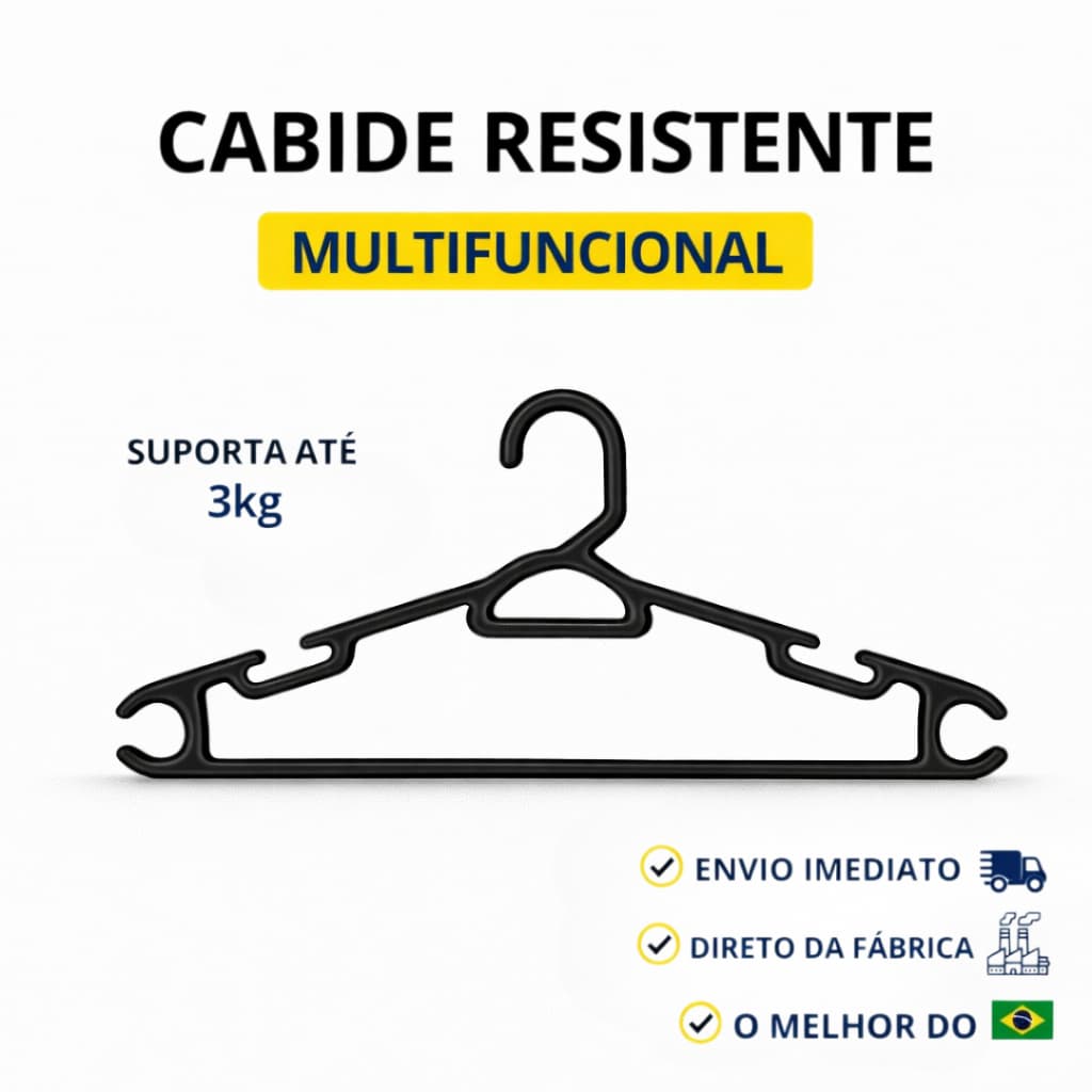 Cabide Adulto Preto Resistente Multifuncional Preto 38cm - Kit 10 a 30 Unidades - Suporta até 3kg