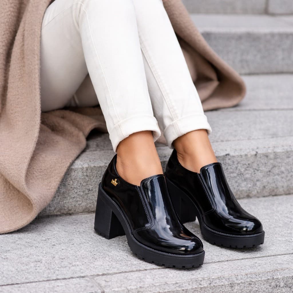 Sapato Feminino Bota Oxford Salto Grosso Confortável Elegante Casual Trabalho Moda 2026