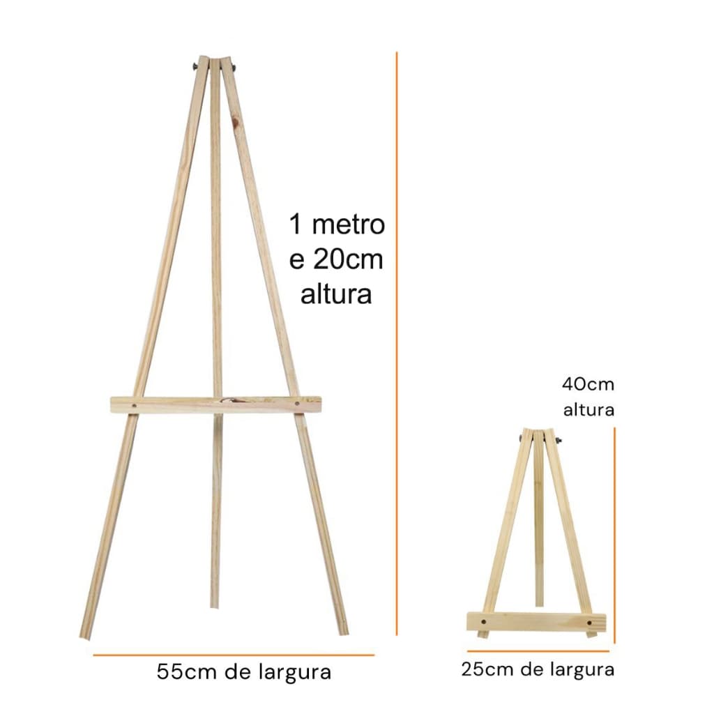 Kit 2 Cavaletes 120cm E 40cm Pinus Multiuso Festa Decoração Recepção Pintura Lousa