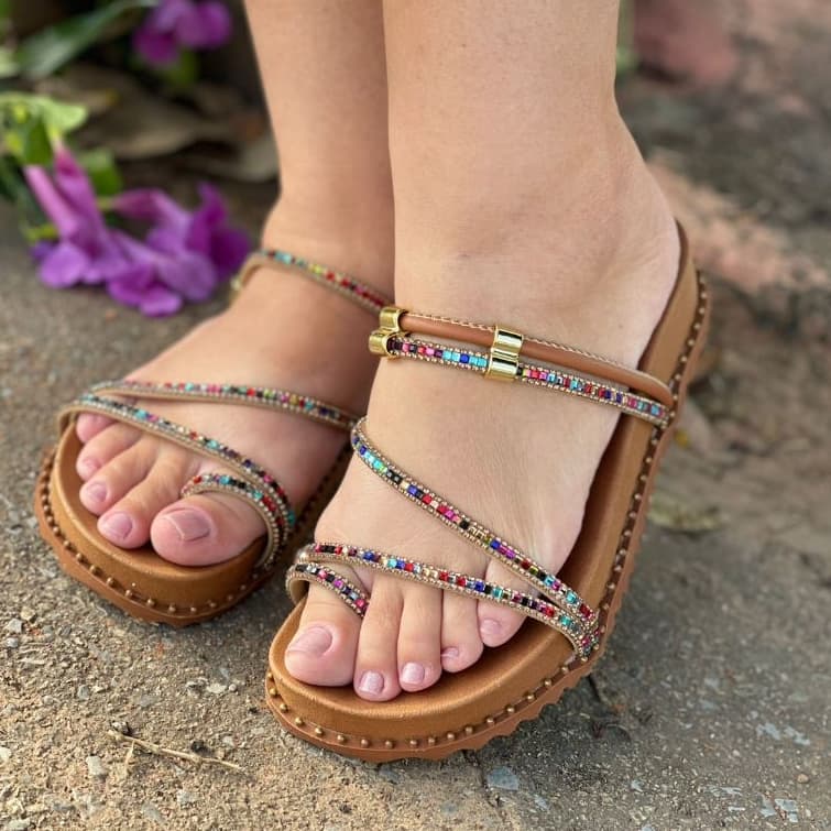 Sandália feminina rasteirinha e chinelo papete Birken confortável Exclusiva Detalhe na sola