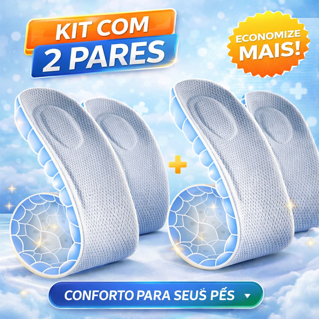 Kit 2 Palmilha de Massagem Nuvem 4d Almofadada Para Sapato com Arco Macio