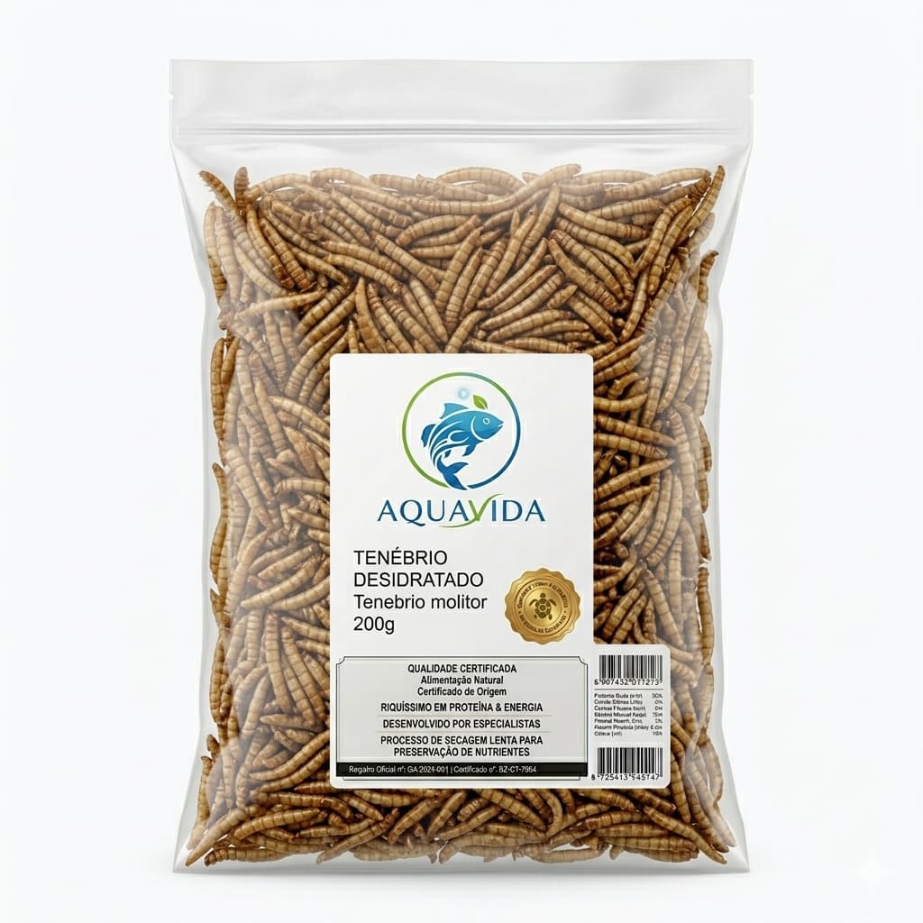 Tenébrio Desidratado Premium 200g AquaVida – Petisco Natural Rico em Proteína para Peixes, Répteis e Aves