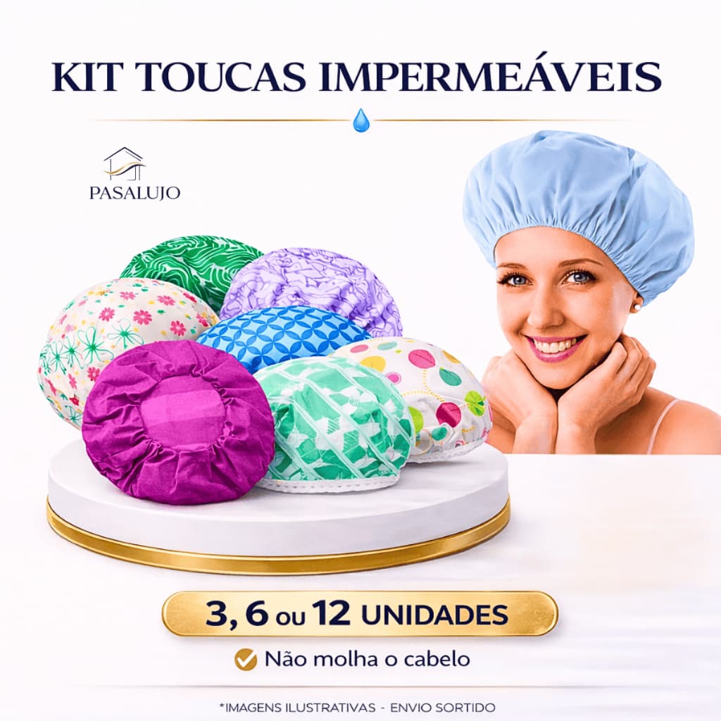 Kit Touca de Banho Impermeável 3 6 ou 12 Unid Reutilizável Com Elástico Confortável Estampas Cabelo Tintura Hidratação