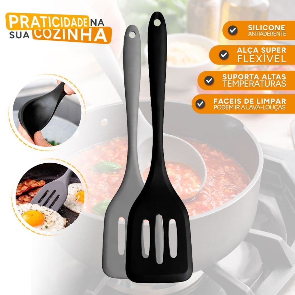Espátula Furada De Silicone Chef Para Frituras E Grelhados
