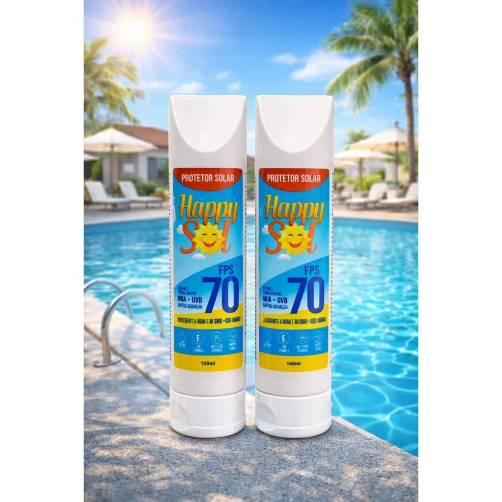 🌞 Kit 2 Protetores Solares Happy Sol FPS 70 – Alta Proteção UVA/UVB, Resistente à Água e Toque Suave