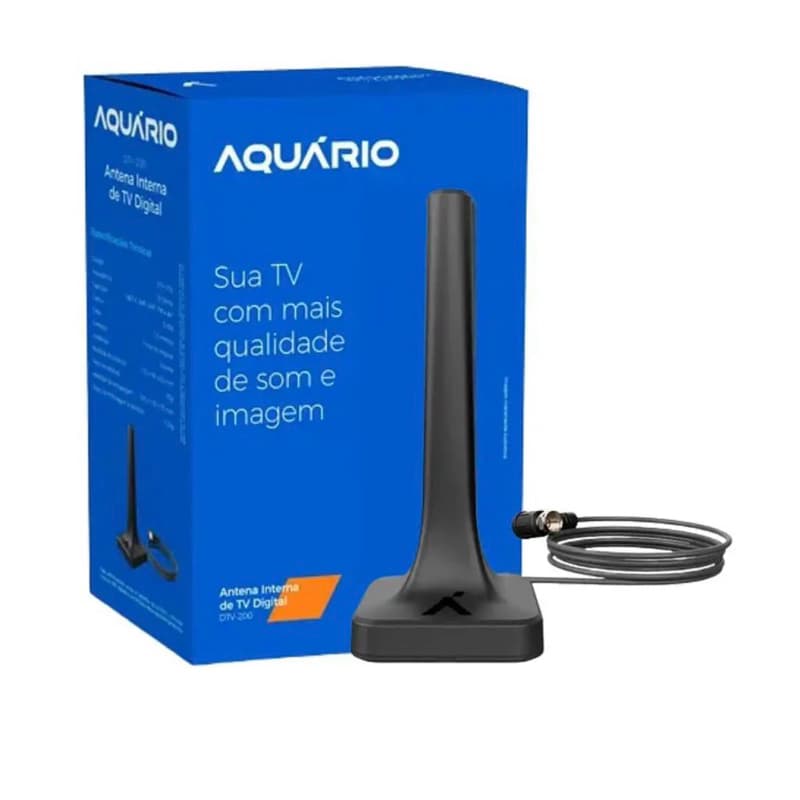 Antena Digital Interna Aquário DTV-200 HDTV 4K UHF VHF Sinal Forte TV Aberta Fácil Instalação