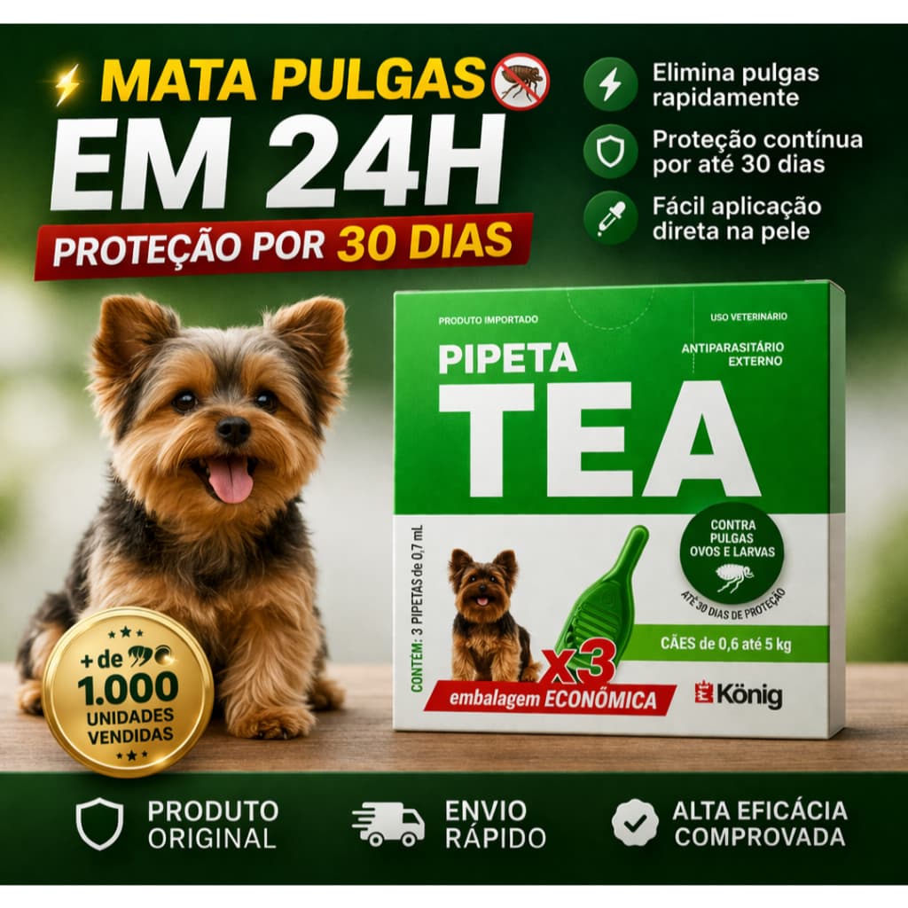 Antipulgas para Cães 0.6 a  5kg 🐶 Elimina Pulgas em 24h | Proteção 30 Dias | 3 Pipetas Konig Tea