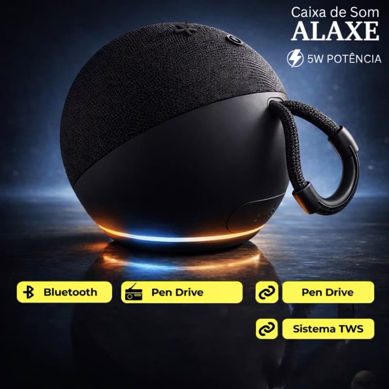 Caixa de Som modelo Alexa com comando de voz através do app da Amazon Alexa pelo celular.