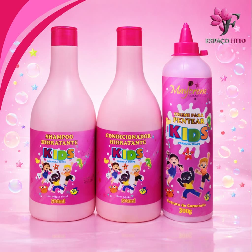 Kit Kids Hidratante Feminino (Shampoo 500ml + Condicionador 500ml + Creme de Pentear 300ml ) Maycrene