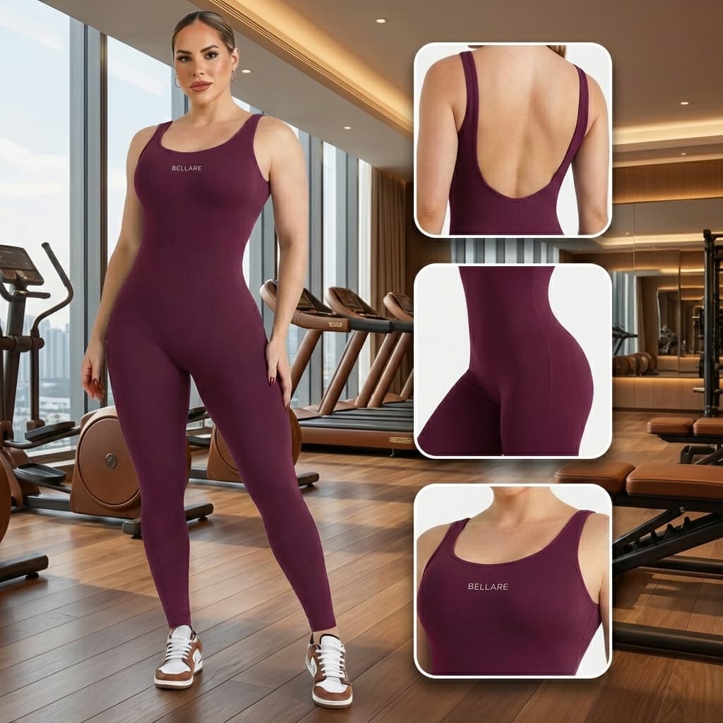 Macacão Fitness Feminino Longo Para Treino Roupa de Academia com Costas Abertas