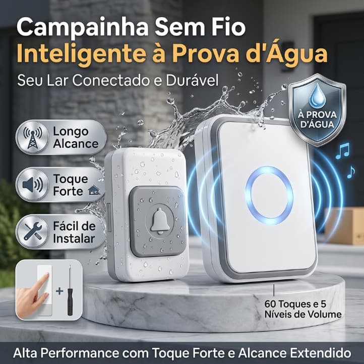 Campainha Sem Fio Inteligente à Prova d’Água – Longo Alcance e Fácil Instalação