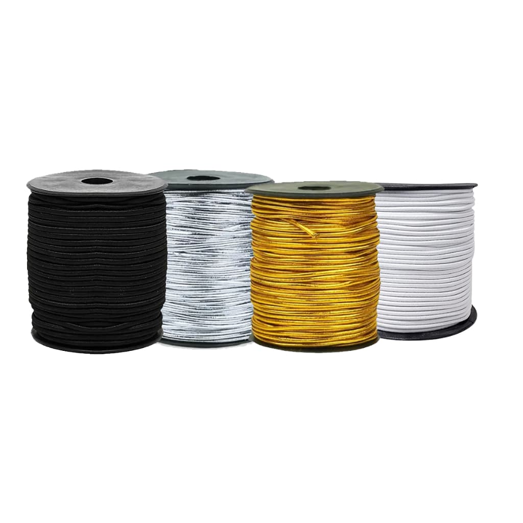 Elástico Roliço Ouro/ Prata/ Preto / Branco 2,2mm - Rolo 50 Metros