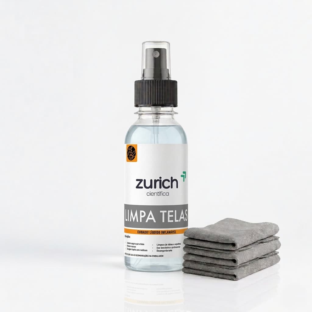 Kit Limpa Telas 120ml + 3 Flanelas para Limpeza de TV, Celular, Computador, Não Mancha, Não Risca