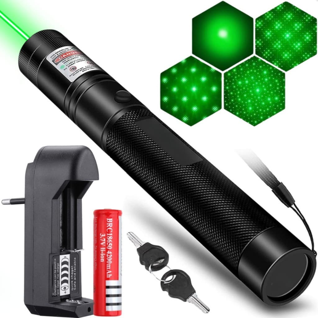 Caneta Laser Pointer Verde/Vermelha com Bateria Recarregável e Chave de Segurança – Laser 303/710