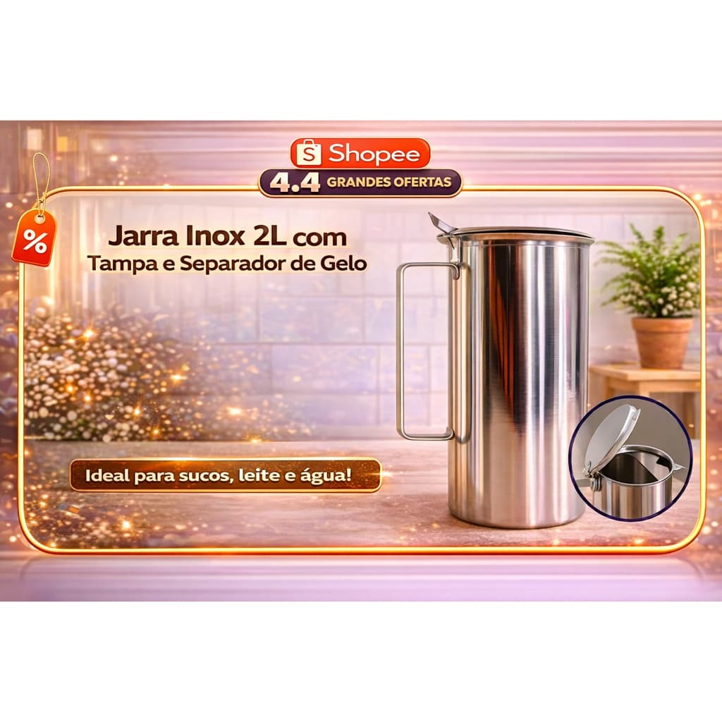 Jarra em Inox 2L com Tampa e Separador de Gelo – Ideal sucos, leite e agua Modelo Moderna, Elegante e Funcional
