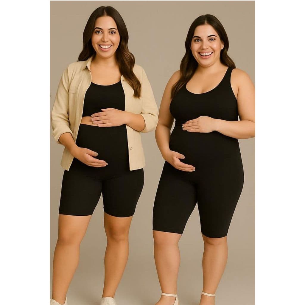 Kit bermuda gestante ciclista comprida + shorts gestante curto roupa maternidade alto conforto e sustentação barriga mãe