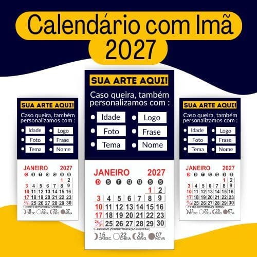 20 Mini Calendários com Imã Personalizados