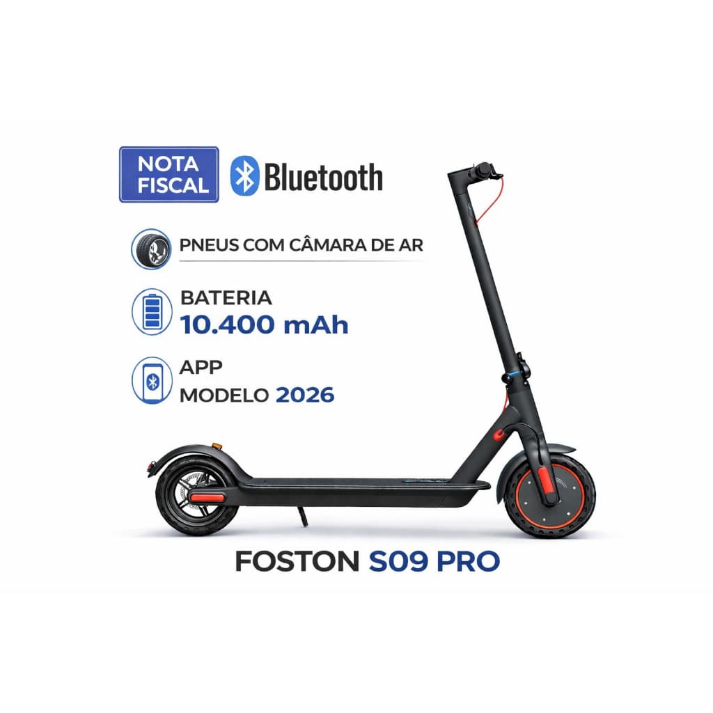 Patinete Elétrico Foston S09 Pro 2026 | 30km | Bluetooth | APP | 10400mAh C/ Câmera De Ar l Dobrável