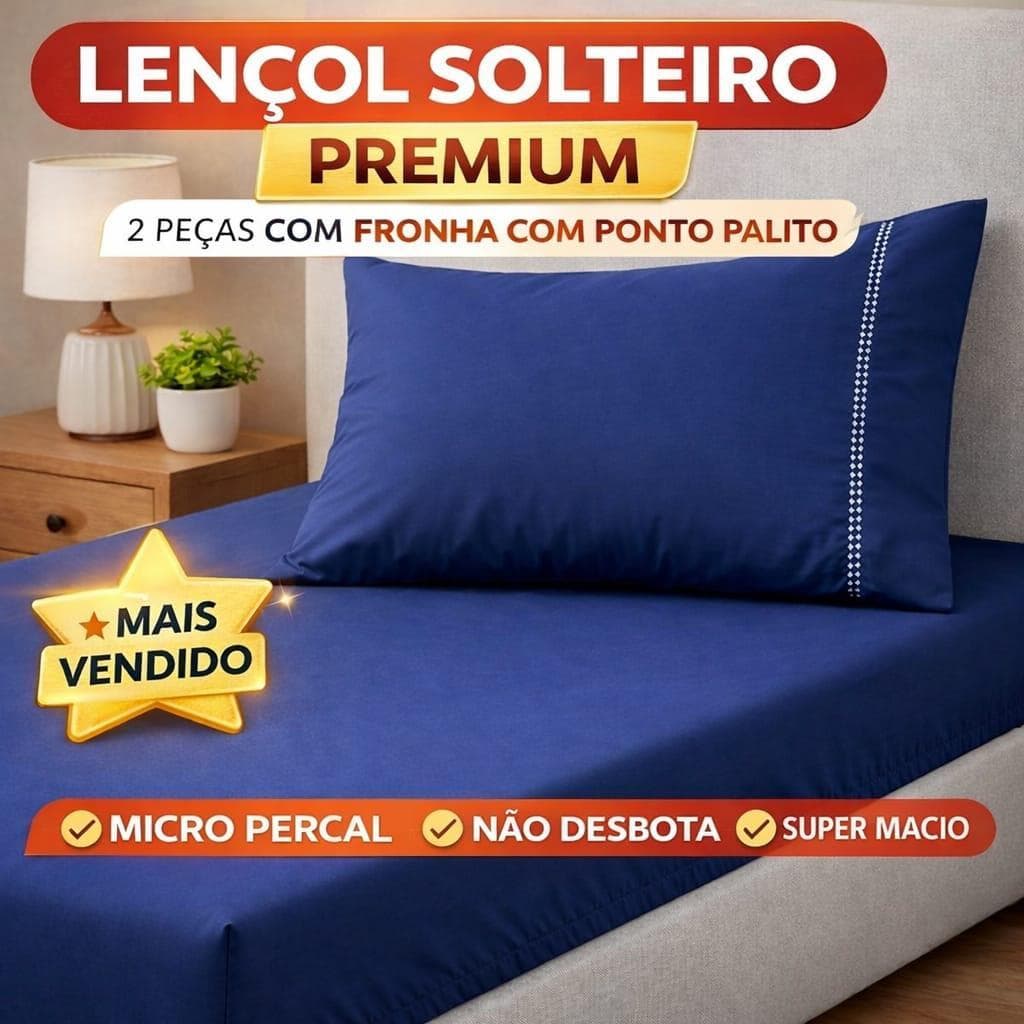 Jogo de Lençol Solteiro Micropercal 400 Fios Premiun/Com Ponto Palito