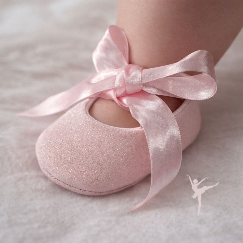 Sapatilha Bailarina Para Bebes Menina Glitter Rosa Sapatinhos Fita Cetim
