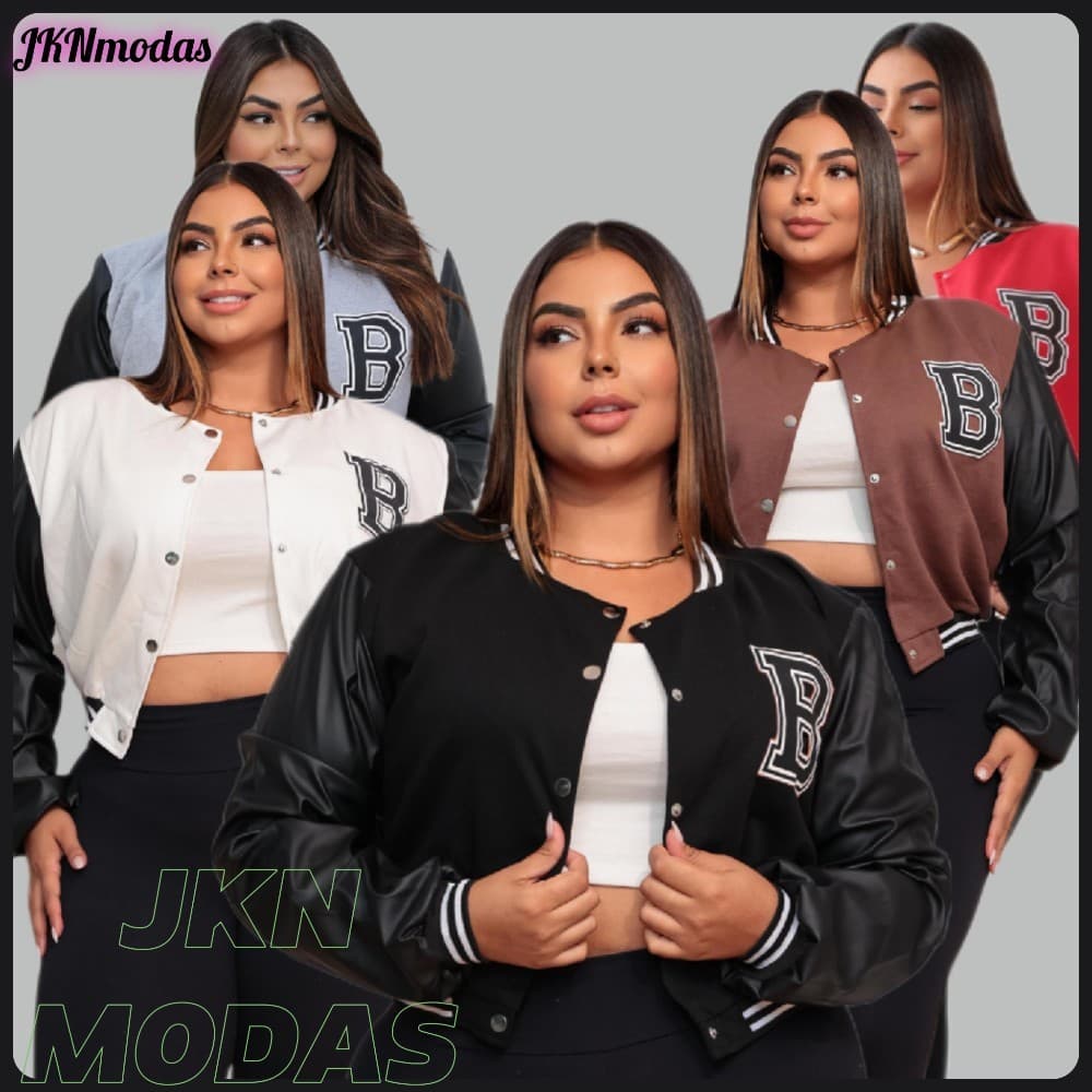 JAQUETA  bomber PLUS SIZE Feminina manga couro estilo Colegial Bomber moda Blogueira Inverno