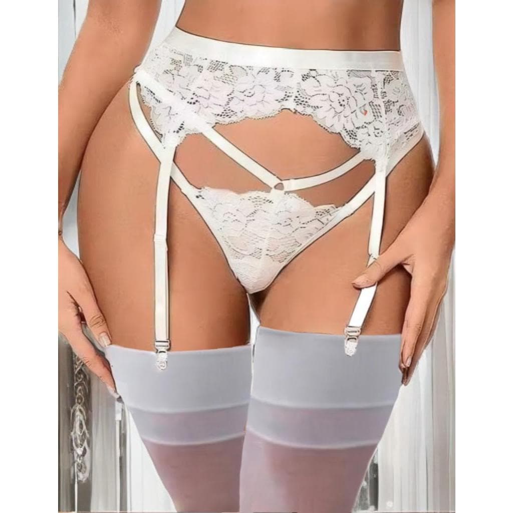 Conjunto Kit Cinta Liga Langerie Sexy Sensual Calcinha Com Meia 7/8 Selene