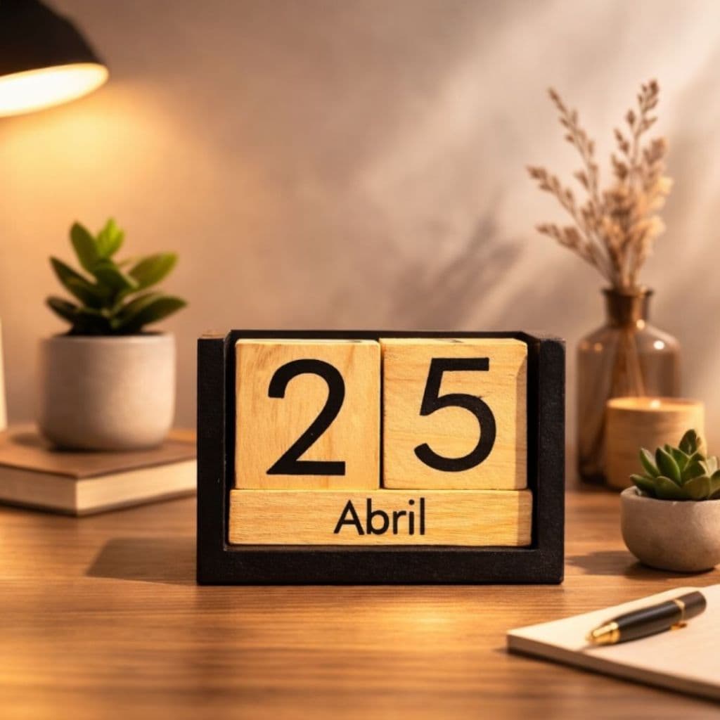 Calendário Permanente Cubo de Mesa MDF 13x7x7,8cm Decoração para Escritório