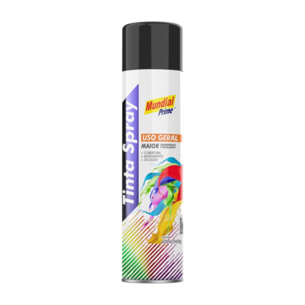 Tinta Spray 400ml Preto Fosco Mundial Prime