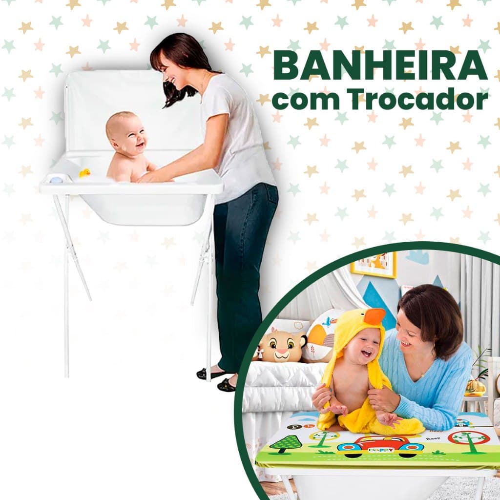 Banheira Infantil Com  Suporte Com e Sem Trocador Creativer Dobrável 30L Azul Rosa Nuvem Segura 20kl
