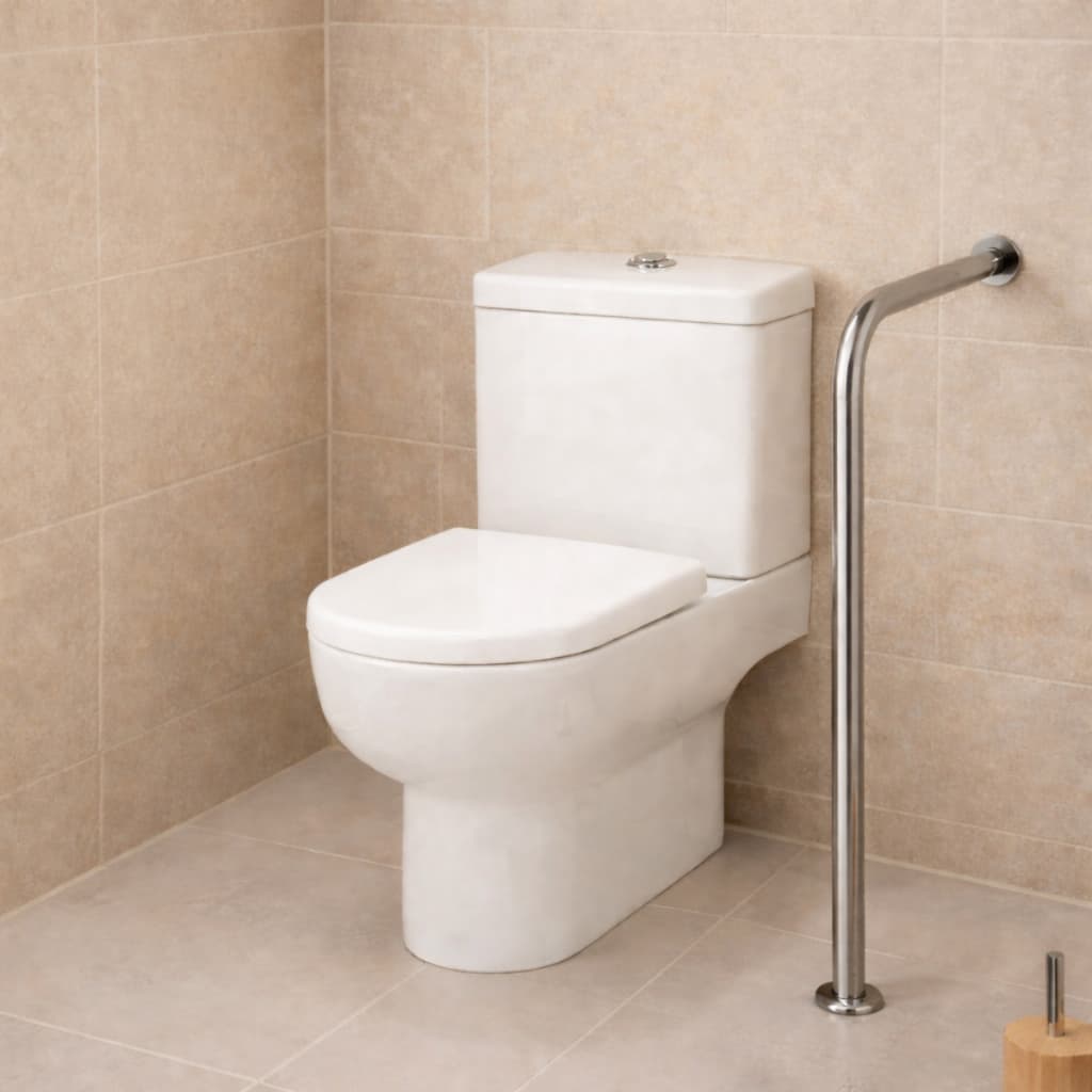 Alça Barra De Apoio Corrimão De Segurança Suporte Idosos Banheiro Vaso Sanitario 90° L Piso 70X70