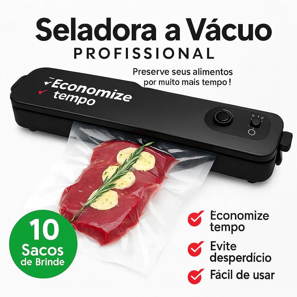 Seladora a Vácuo Elétrica para Alimentos Conserva Carnes, Legumes e Frutas por Muito Mais Tempo