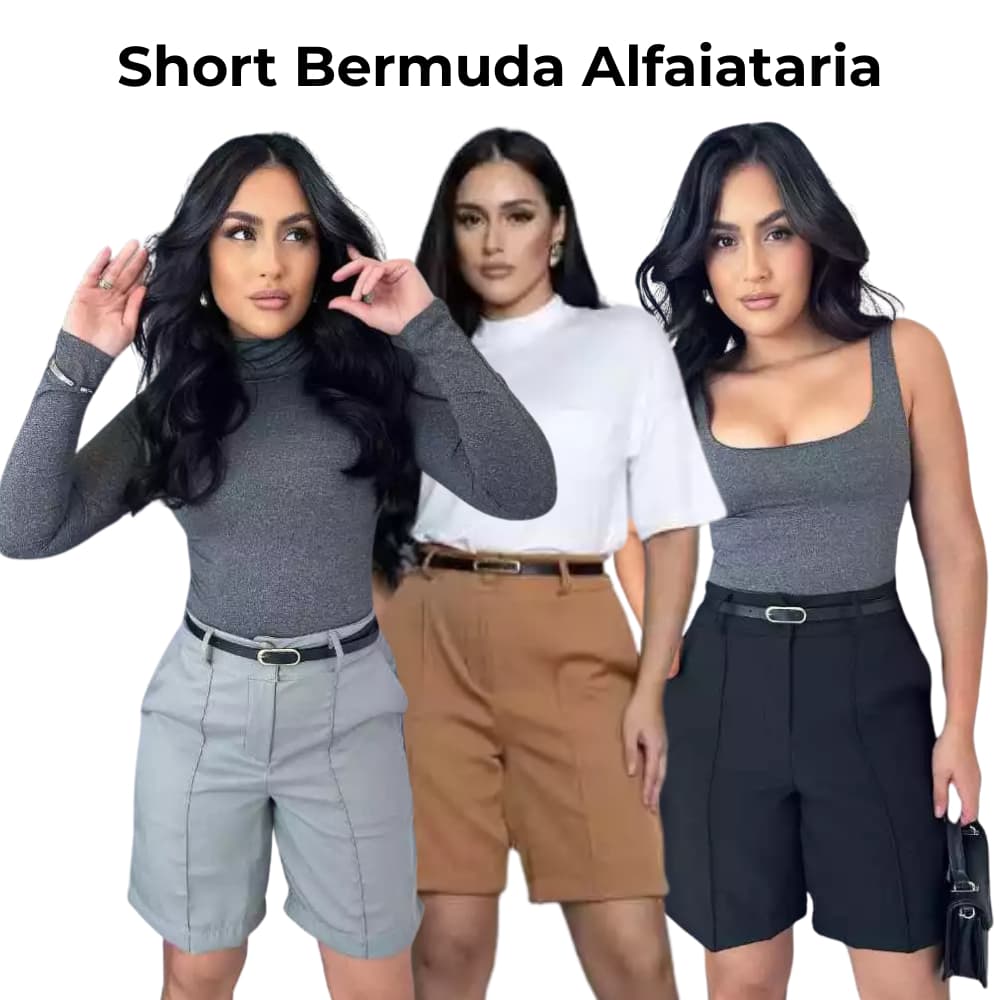 Short Bermudas Feminina Com Cinto Alfaitaria Social