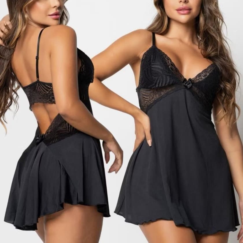 Camisola Feminina Bailarina Sexy Renda Costa Nua Pijama Sensual Roupa de Dormir Sexy Sem bojo | Lingerie Sexy
