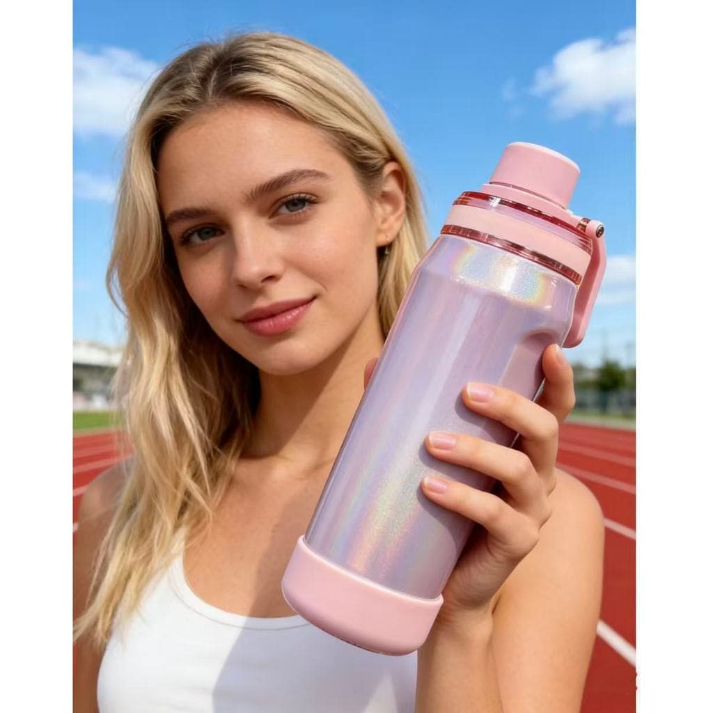 Garrafa Térmica Inox 650ML 850ML l Esportiva Academia com Capa Silicone Gelada Quente Tinta arco-íris brilhante