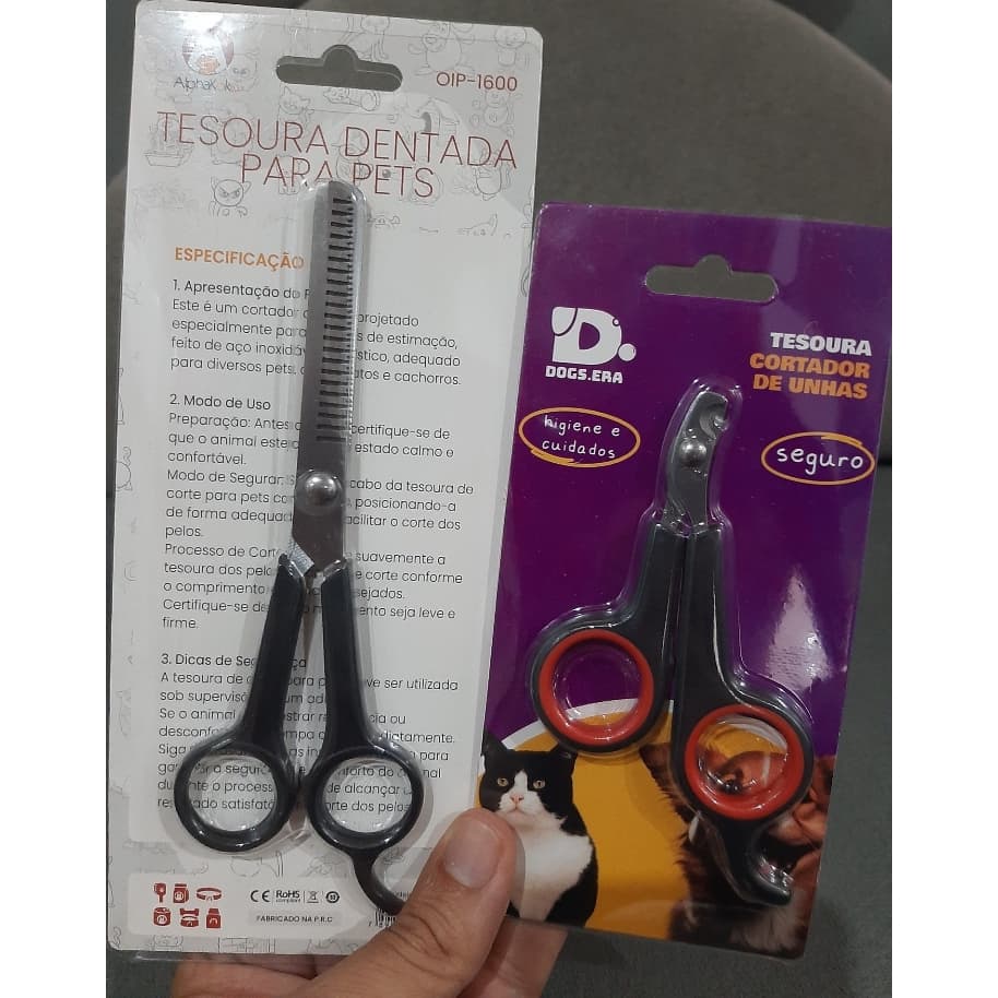 Kit Tesoura Dentada para Pets + Tesoura Cortador de Unhas Para Pets - Animal Domestico