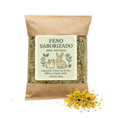 Feno Saborizado Petisco Para Coelhos Porquinhos Da India Chinchilas Hamster e Outros Animai