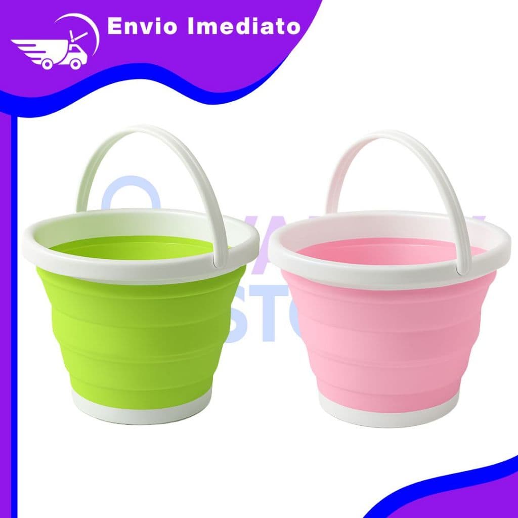 Balde Dobrável Silicone Retrátil 10L Rosa / 5L Verde – Portátil, Resistente, Multiuso Casa Limpeza