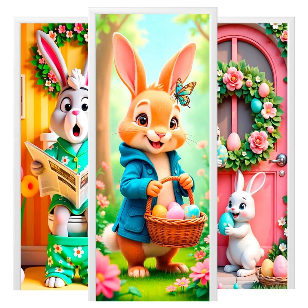 Capa de Porta Feliz Páscoa Decoração C/ Elástico Sublimado 0,85x2,10 Mt