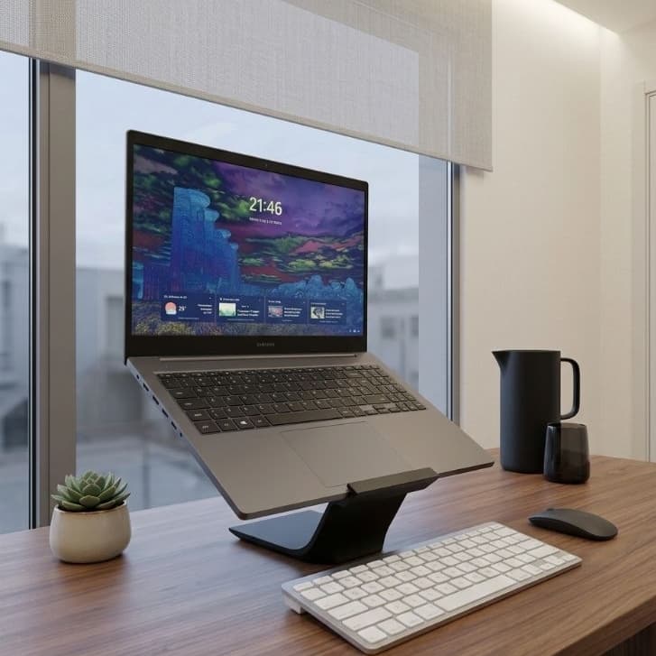 Suporte Expositor Base Notebook PC Laptop Computador Mesa Organizador Ergonomica Compacto Leve Ventilado Minimalista