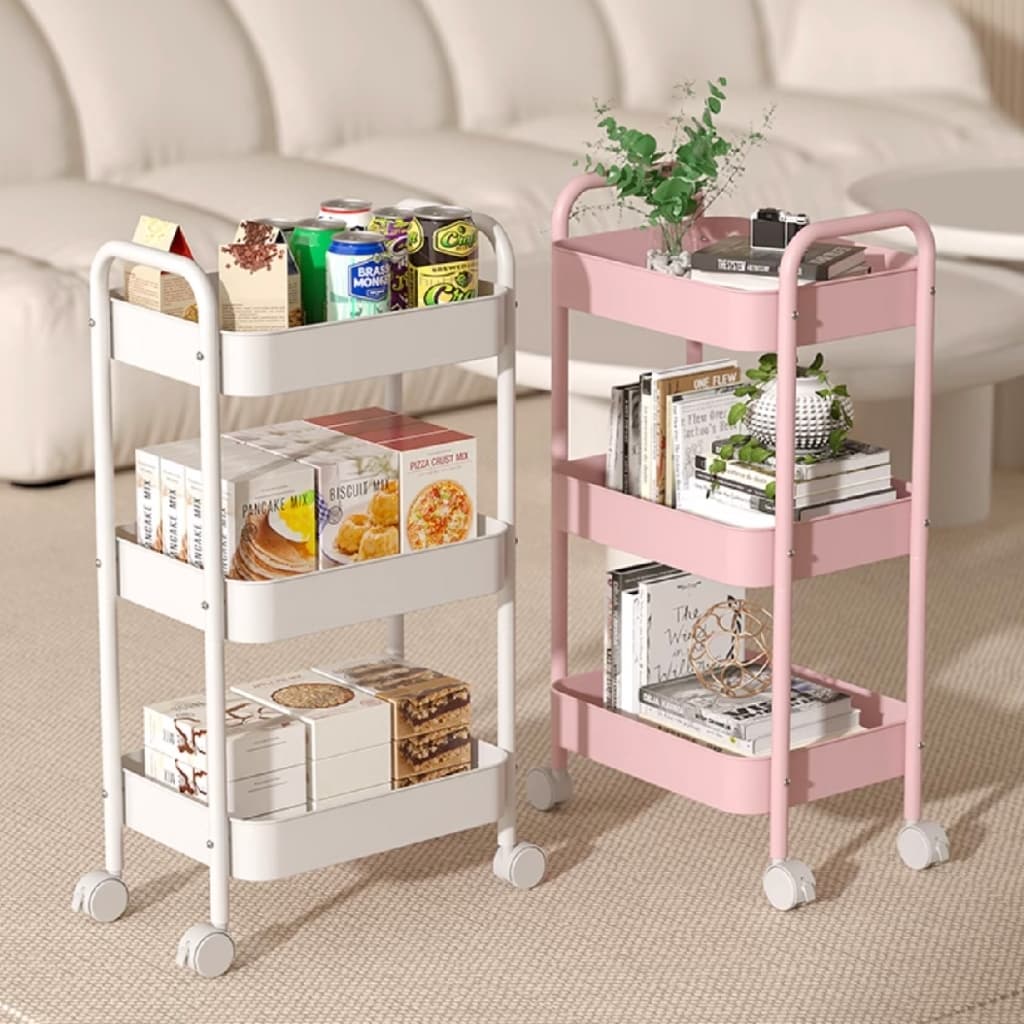 Prateleira organizadora 3 Andares em Aço Carbono,Rodas Universais com Freio, Forte Carga, Com 4 Ganchos Práticos