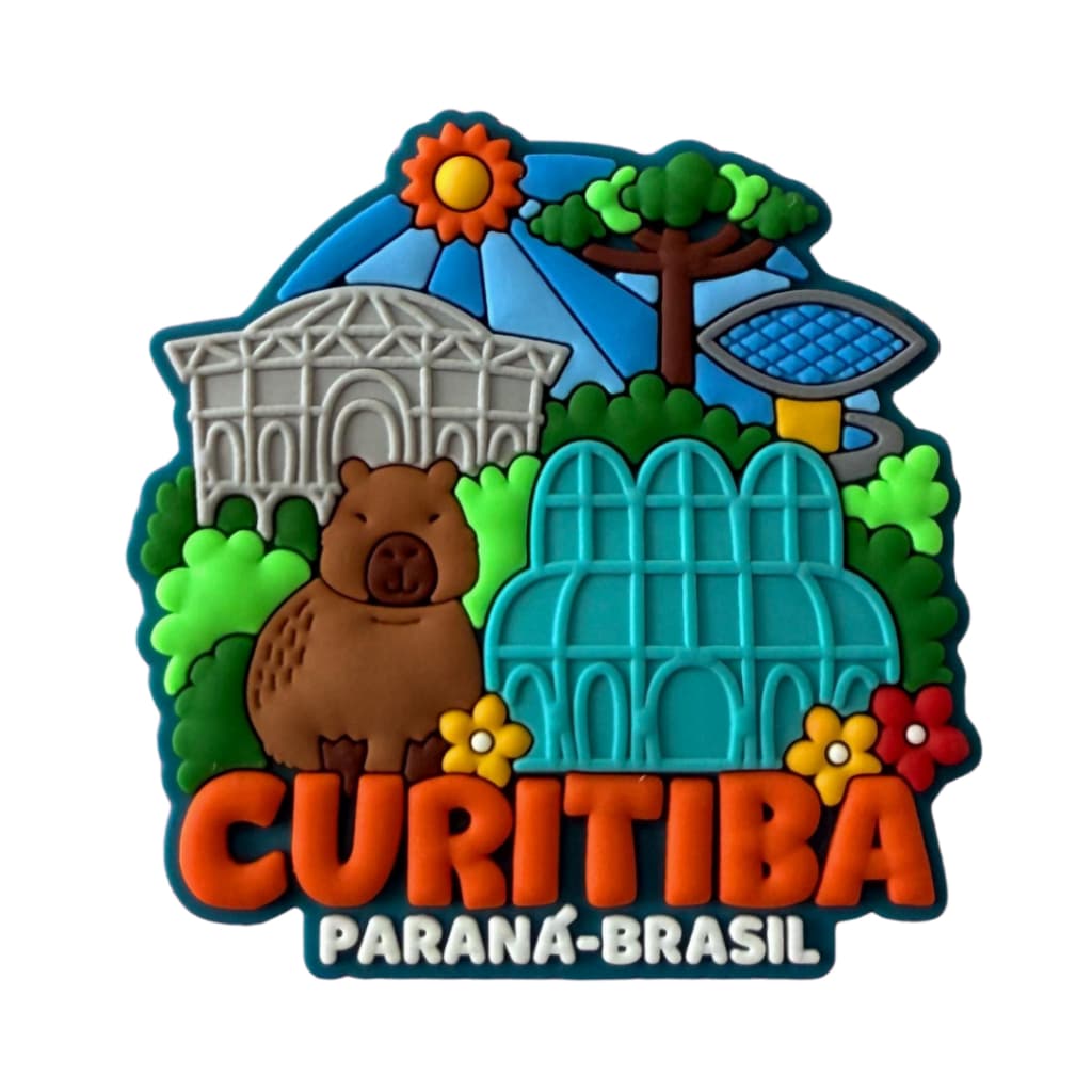 Imã de Geladeira Emborrachado Curitiba PR Jardim Botânico - Lembrança Opera de Arame Capivara Museu