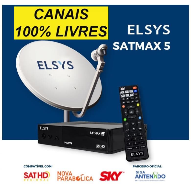 Kit Antena Nova Parabólica Digital SKY Livre com Elsys SatMax 5 Kit Completo