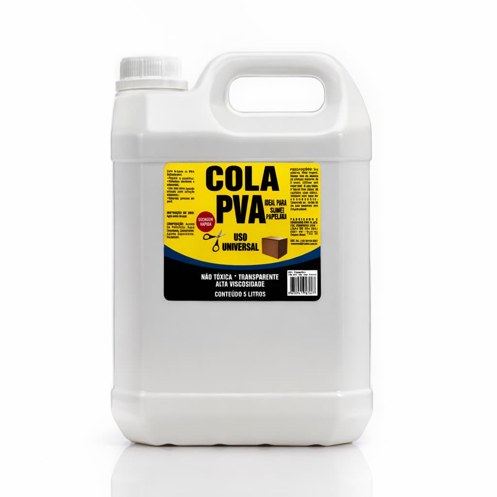 Cola PVA EVA 5 Litros Transparente Alta Viscosidade Para Slime Papel Papelão Artesanato Escolar