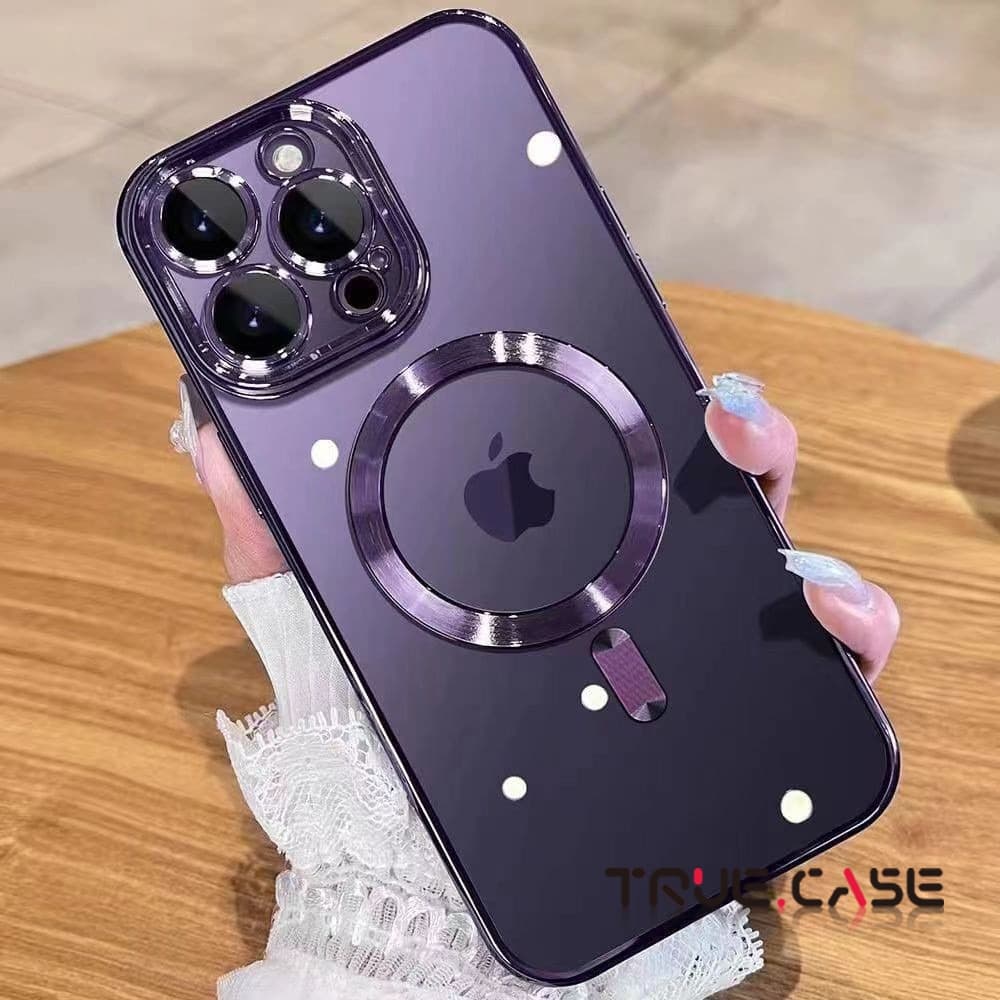 Capinha capa case magsafe eletroplateada com proteção de lente para iphone 11 12 13 14 15 16 7/8plus promax