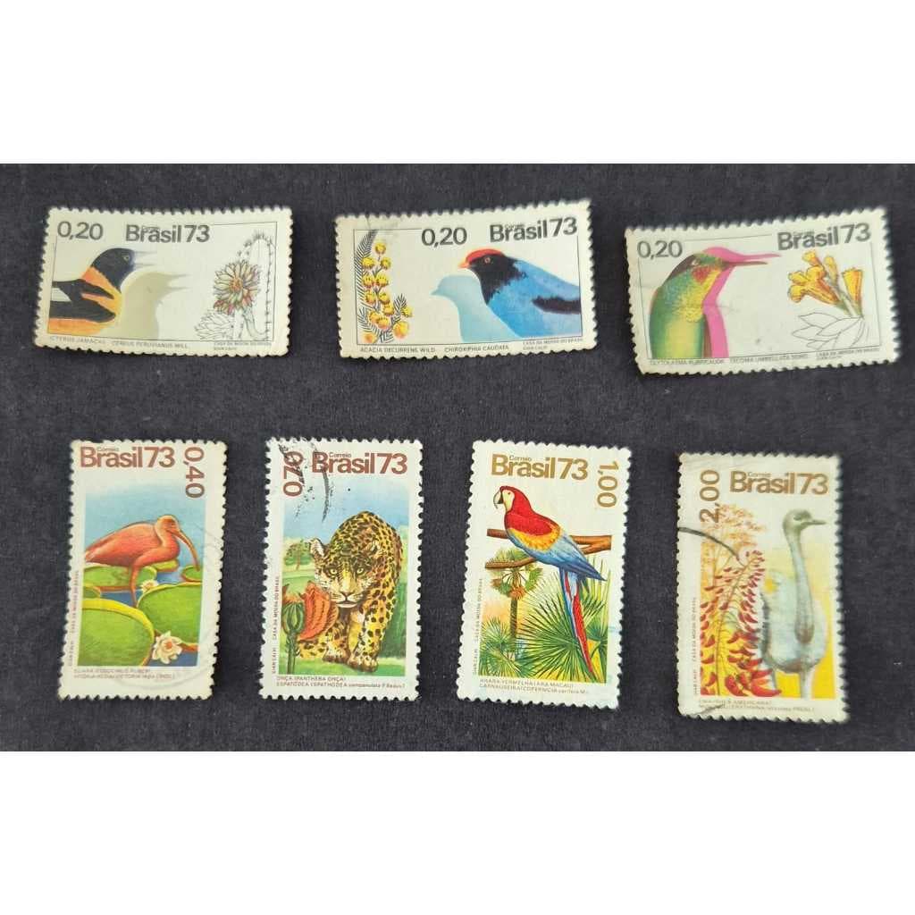 Série completa de selos usados dos correios 1973 - Flora e fauna. C781 a C783 e C825 a C828.