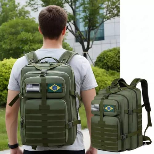 Mochila Tática Militar 50L Reforçada Impermeável Grande p/ Camping Trilha Viagem Masculina Notebook Exercito Resistente