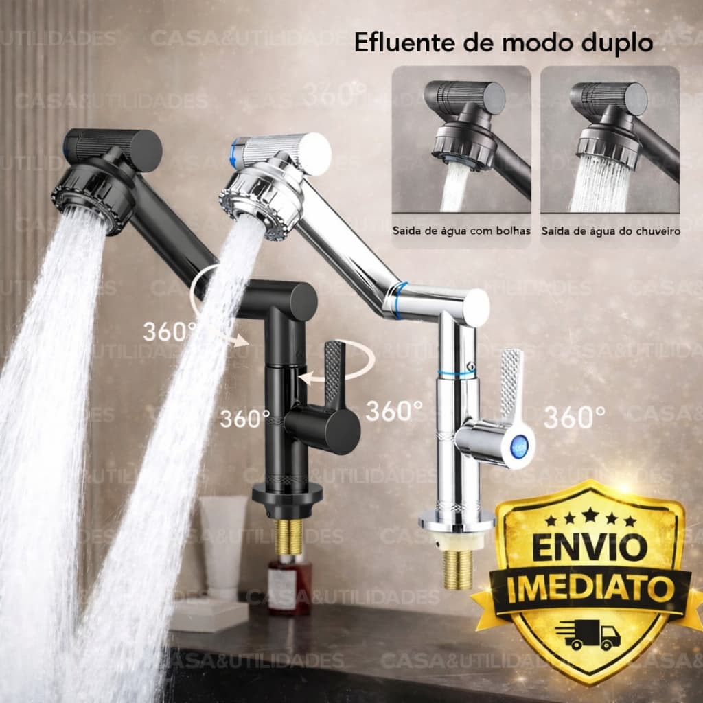 Torneira 360° multifuncional giratória para cozinha e banheiro