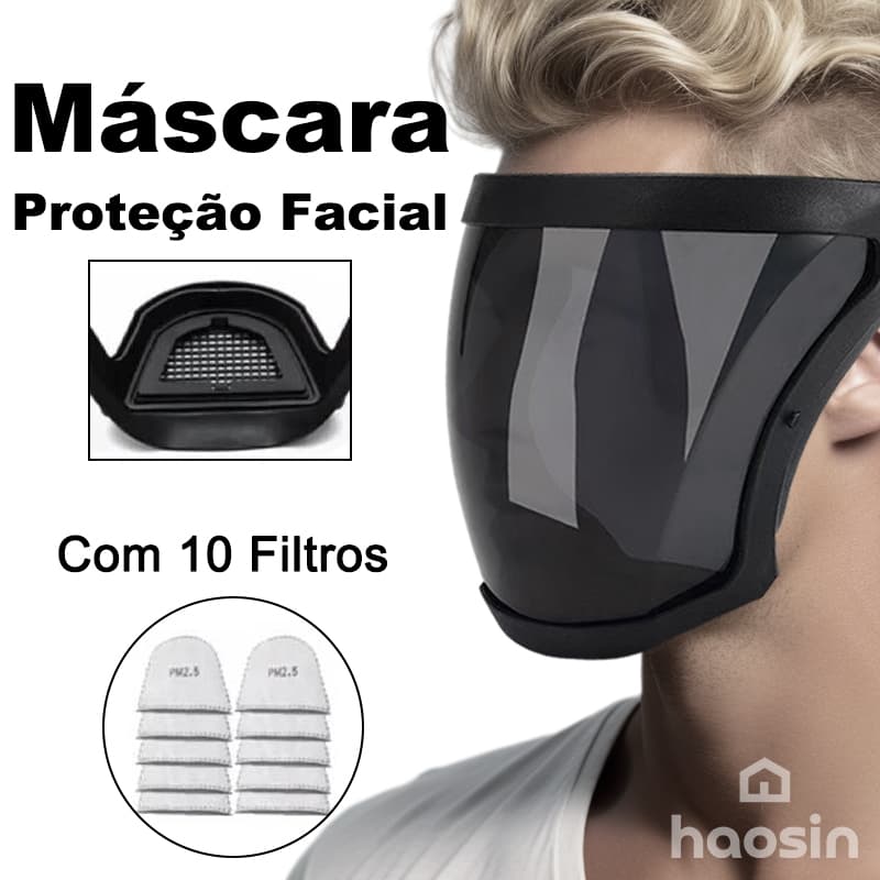 Haosin Máscara Protetor Facial Antiembaçante Transparente Ajustável e Leve Proteção Total com 10 Filtros PM 2,5